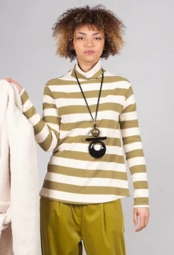 Stripe Roll Neck Jumper in Riga Cedro