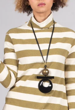 Stripe Roll Neck Jumper in Riga Cedro