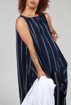 Stripe Sleevless Top in Navy