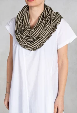 Stripe Snood in Military Green/Ecru