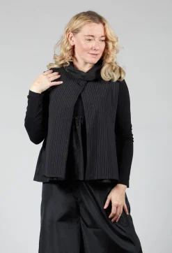 Striped Back Tie Cotton Blend Vest in Black