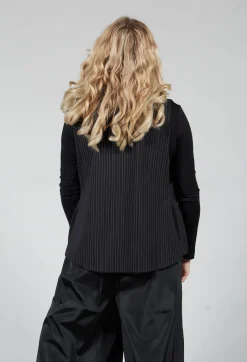 Striped Back Tie Cotton Blend Vest in Black
