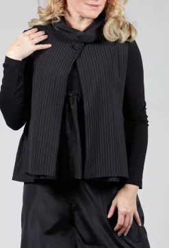 Striped Back Tie Cotton Blend Vest in Black