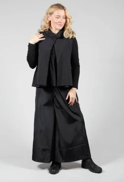 Striped Back Tie Cotton Blend Vest in Black