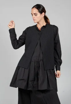 Striped Back Tie Cotton Blend Vest in Black