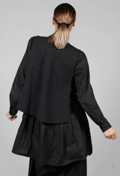 Striped Back Tie Cotton Blend Vest in Black