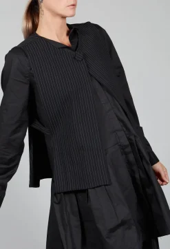 Striped Back Tie Cotton Blend Vest in Black