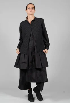 Striped Back Tie Cotton Blend Vest in Black