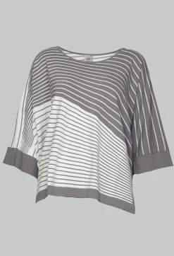 Striped Batwing Jumper in Grey and White