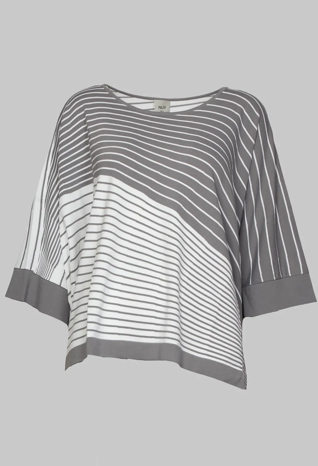 Striped Batwing Jumper in Grey and White