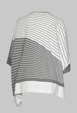 Striped Batwing Jumper in Grey and White