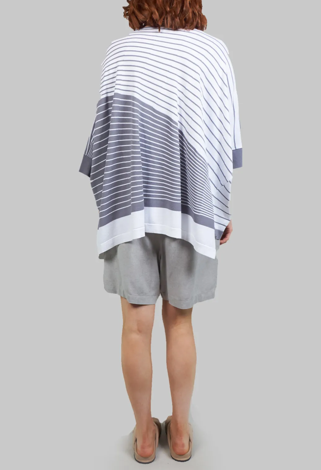 Striped Batwing Jumper in Grey and White