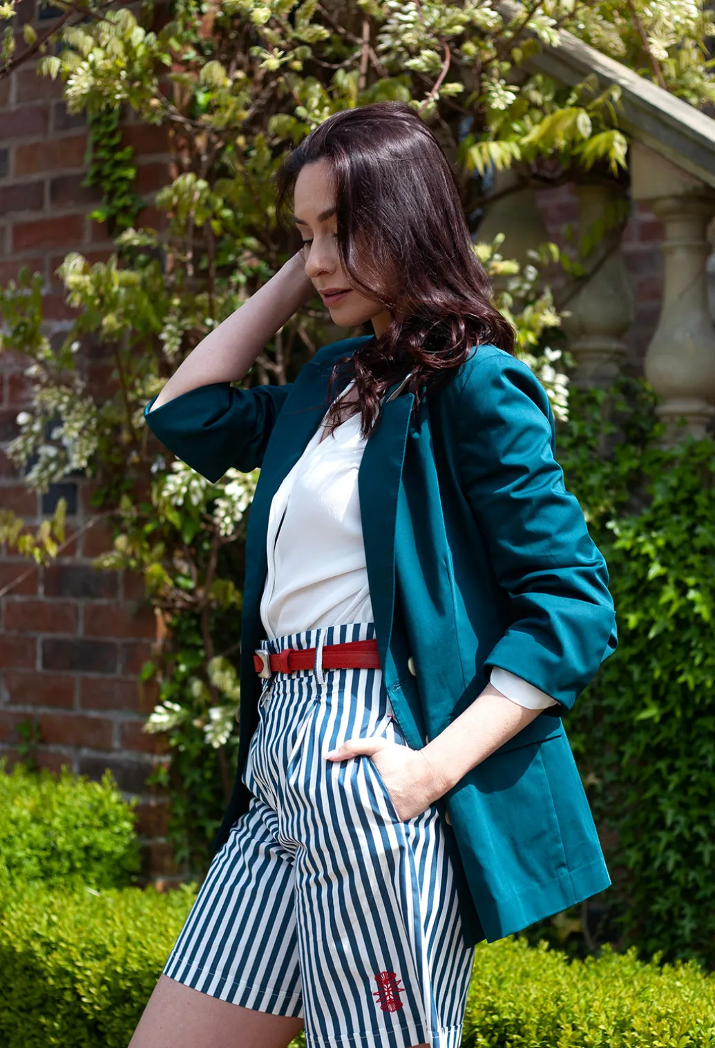 Striped Bermuda Shorts in Poseidon Green
