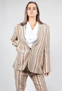 Striped Blazer with Single Button Fastening