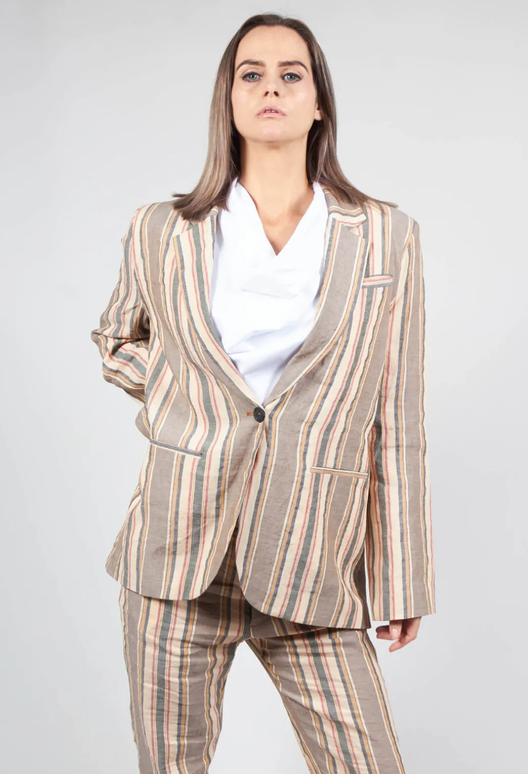 Striped Blazer with Single Button Fastening
