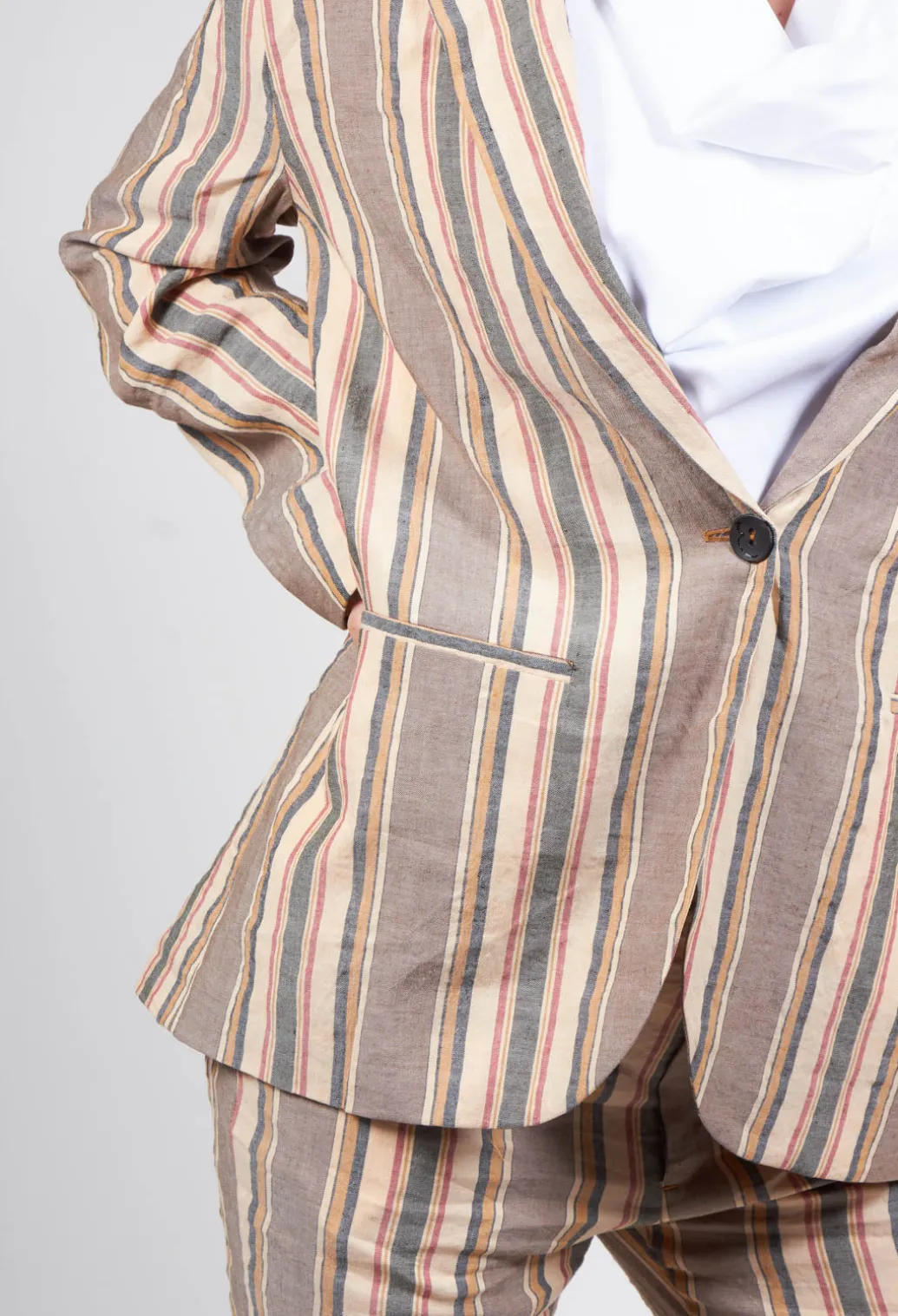 Striped Blazer with Single Button Fastening