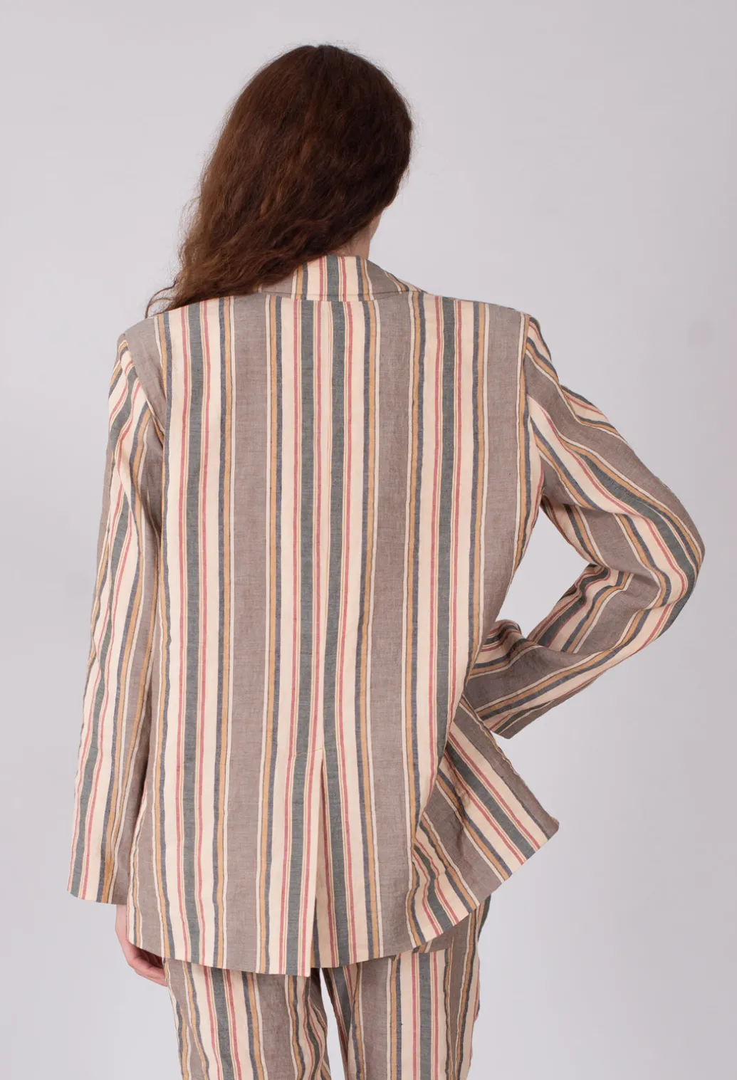 Striped Blazer with Single Button Fastening