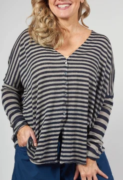 Striped Cardigan in Navy