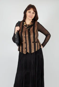 Striped Corduroy Waistcoat in Black and Brown