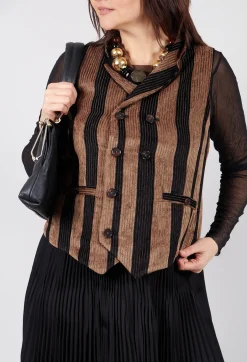 Striped Corduroy Waistcoat in Black and Brown