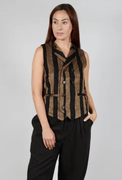 Striped Corduroy Waistcoat in Black and Brown