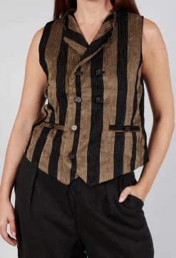 Striped Corduroy Waistcoat in Black and Brown