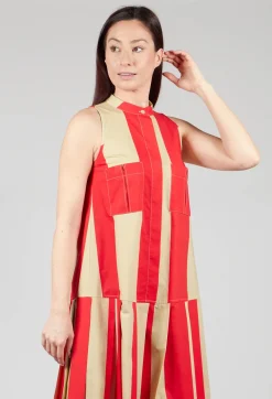 Striped Cotton Dress in Line Print