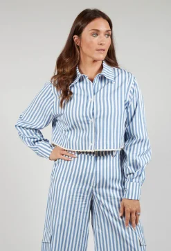 Striped Cropped Shirt in Hokusai Blue
