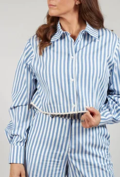 Striped Cropped Shirt in Hokusai Blue
