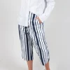 Striped Cropped Style - Casual Trousers in White