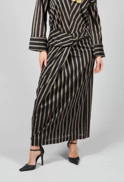 Striped Cross Over Pencil Skirt in Singapura Nero