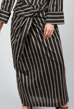 Striped Cross Over Pencil Skirt in Singapura Nero