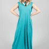 Striped Dye Effect Overalls with V Back in Aqua
