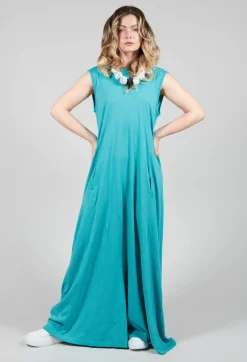 Striped Dye Effect Overalls with V Back in Aqua