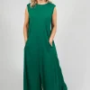 Striped Dye Effect Overalls with V Back in Green