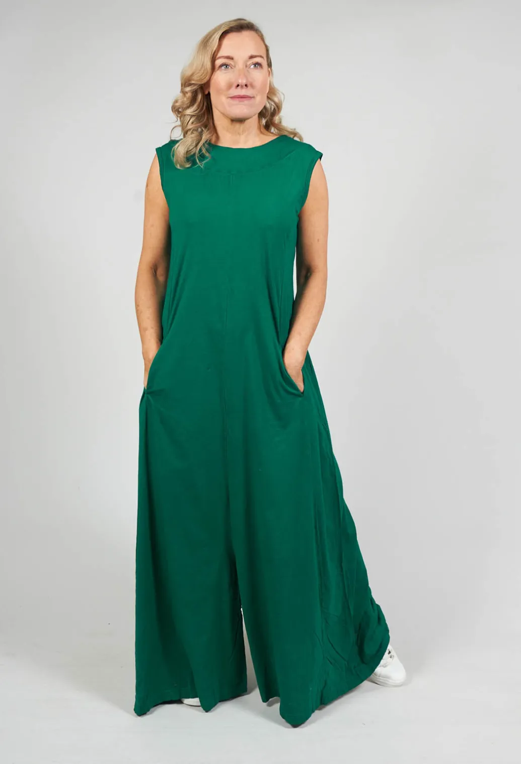 Striped Dye Effect Overalls with V Back in Green