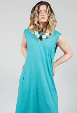 Striped Dye Effect Overalls with V Back in Aqua