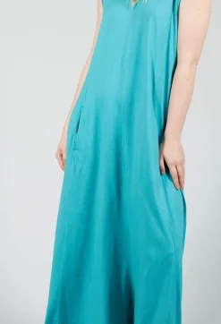 Striped Dye Effect Overalls with V Back in Aqua