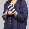 Striped Fingerless Gloves in Navy