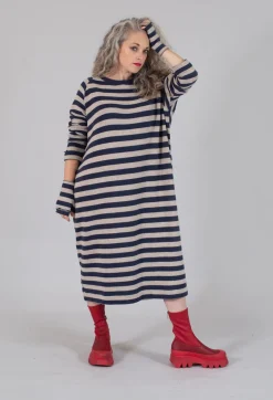 Striped Fingerless Gloves in Navy