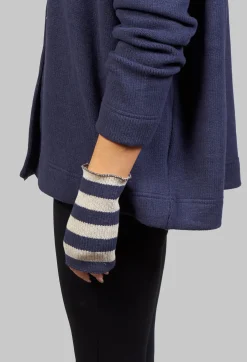 Striped Fingerless Gloves in Navy