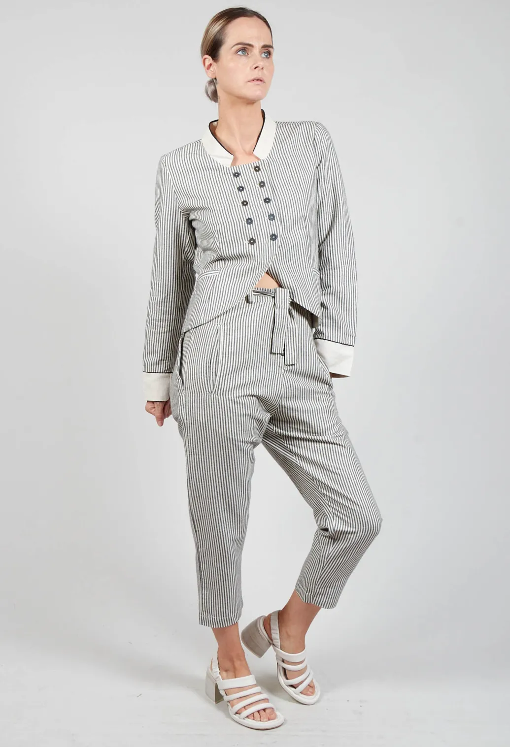 Striped High Waisted Peg Trousers in Unique