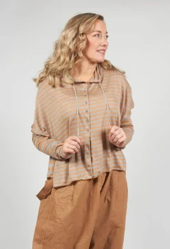 Striped Hooded Cardigan in Pottery