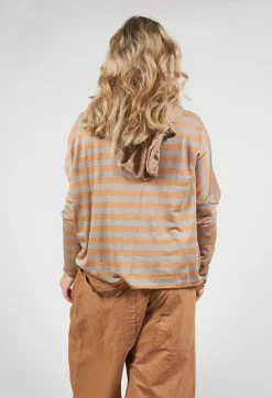 Striped Hooded Cardigan in Pottery