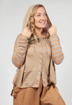 Striped Hooded Cardigan in Pottery