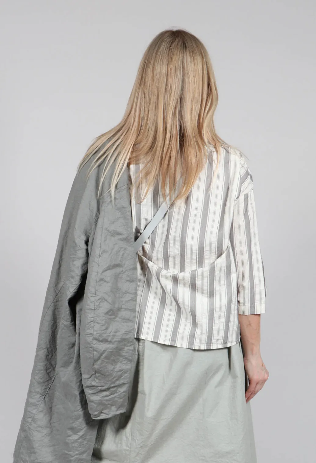 Striped Mandarin Collared Shirt