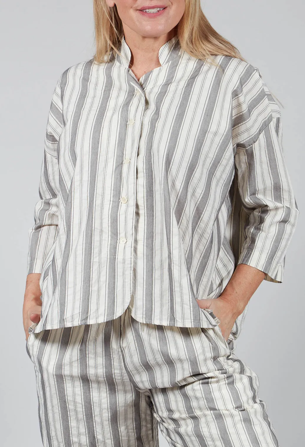 Striped Mandarin Collared Shirt