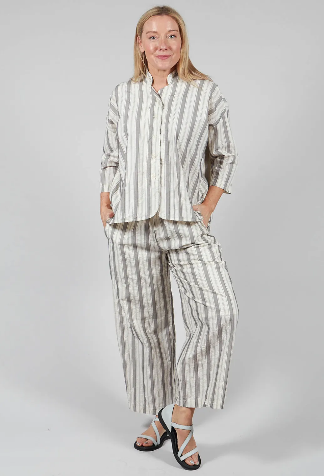 Striped Mandarin Collared Shirt