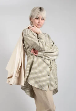 Striped Pleated Back Shirt in Riga Avocado