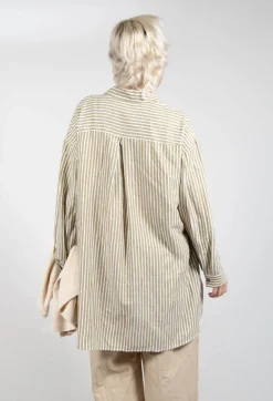 Striped Pleated Back Shirt in Riga Avocado